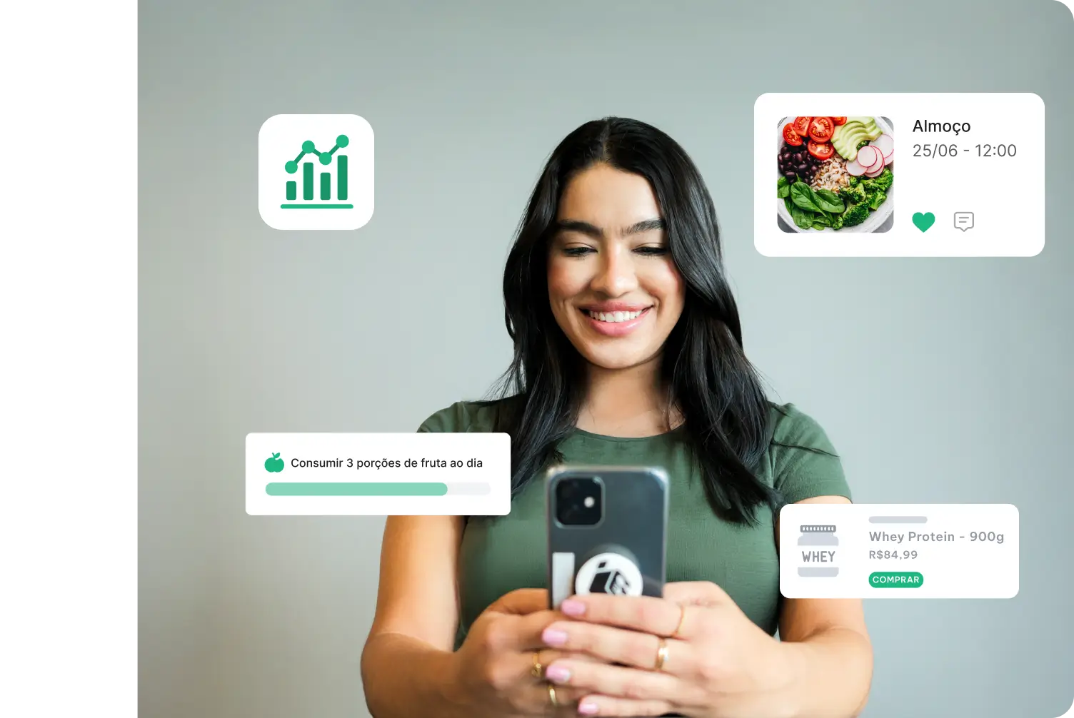 Nutricionista usando o Dietbox com frascos de suplementos